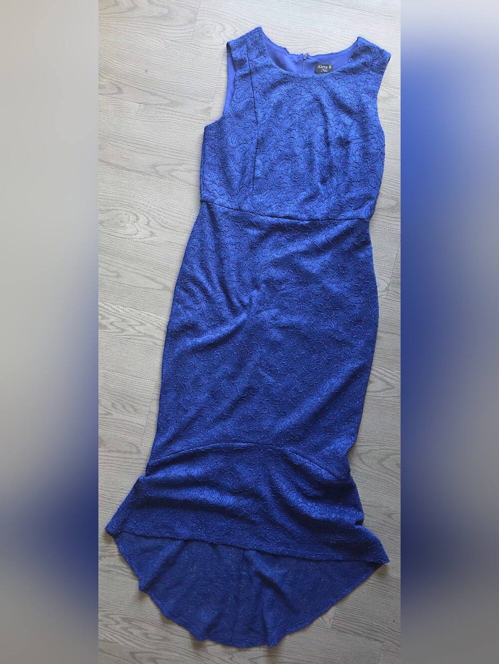 NWT Alexa B Nites Royal Blue Lace Glitter High-Low Mermaid Dress Size 12 - Picture 2 of 8